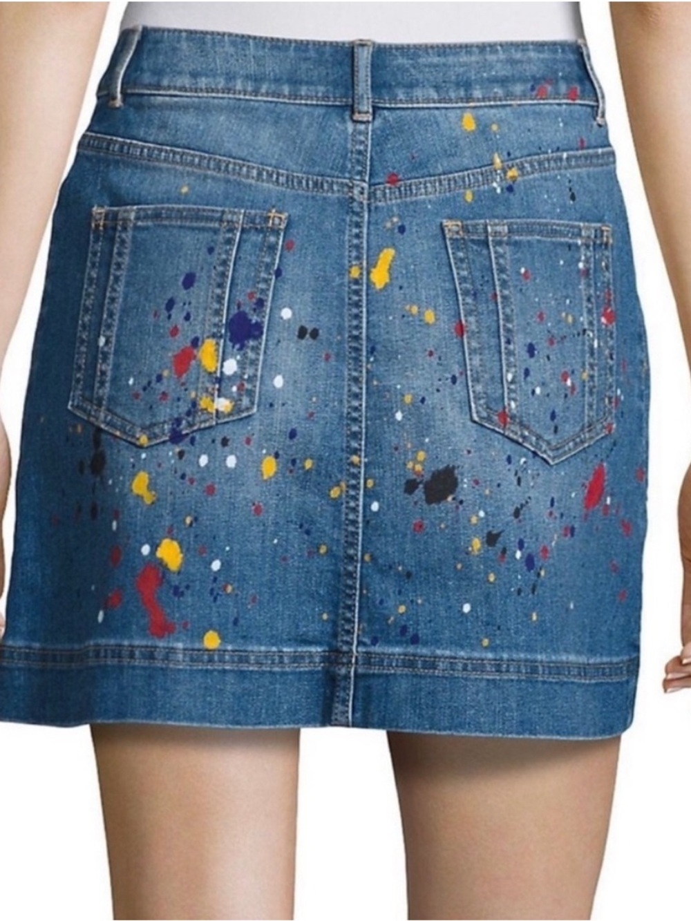 Alice + Olivia Coletta Denim Mini Skirt Splatter Paint Size 4 (28) - Picture 3 of 14